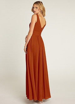 Azazie Pierrette Final Sale Paprika A-Line Pleated Chiffon Dress image4