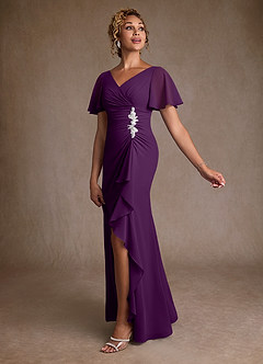 Azazie Suffolk vestidos de madre de la novia Vestido de Uva de Gasa de Corte en A con Plisado image2