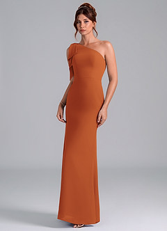Azazie Rinna Bridesmaid Dresses Cinnamon Mermaid One Shoulder Chiffon Dress image3