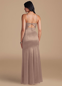 Azazie Shania Bridesmaid Dresses Taupe Sheath Pleated Metallic Satin Dress image2