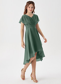 Azazie Graciela Junior Vestido de Musgo Marino de Gasa de Corte en A con Plisado image4