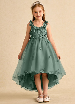 Azazie Tweety Flower Girl Dresses Eucalyptus A-Line Lace Tulle Dress image3