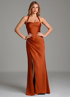 Azazie Serenity Bridesmaid Dresses Burnt Orange Mermaid Sweetheart Neckline Stretch Satin Dress image5