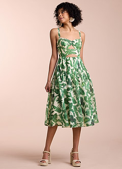 Hailey Green Palm Print Midi Dress Ready to Ship | Azazie