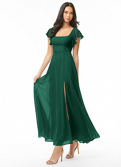 Azazie Bondi Bridesmaid Dresses Emerald A-Line Ruched Chiffon Dress image3