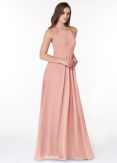 Azazie Ginger Robes de demoiselle d'honneur Robe Trapèze en Mousseline de soie Dos nu plissé Rosette image1
