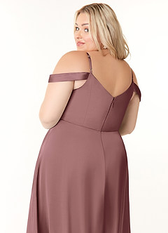 Azazie Ocean Bridesmaid Dresses Vintage Mauve A-Line V-Neck Pleated Stretch Satin Dress image11