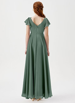 Azazie Caria Junior Eucalyptus A-Line Pleated Chiffon Dress image4