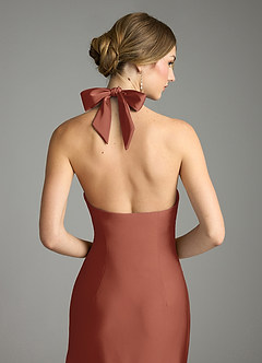 Azazie Nayeli Jurken voor bruidsmeisjes Jurk van Stretch Satijn met A-Lijn Geplooid Kastanjebruin image7