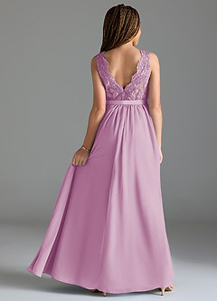 Azazie Elly Junior Jurk van Chiffon met A-Lijn Kant Snoep Roze image2