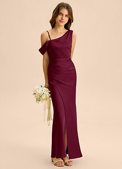 Azazie Madelyn Junior Osłona Zza ramienia Satyna elastyczna Długość podłogi Młodsza druhna Sukienka image4