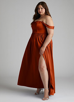Azazie Morana Bridesmaid Dresses Paprika A-Line Off the Shoulder Stretch Satin Convertible Dress image13