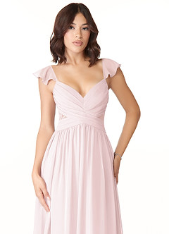 Azazie Lissa Jurken voor bruidsmeisjes Jurk van Chiffon met A-Lijn Kant Blozend Roze image6