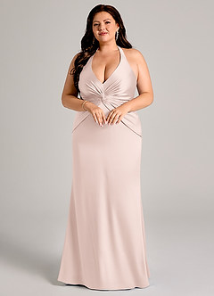 Azazie Valerie Vestidos de damas de honor Vestido de Rosa Rubor de Satén Elástico de Corte Sirena con Plisado image3