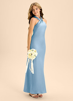 Azazie Doretta Junior Powder Blue A-Line Pleated Stretch Satin Dress image7