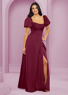 Barbie ♥ Azazie Bridesmaid Dresses Mulberry A-Line Ruched Stretch Satin Dress image4