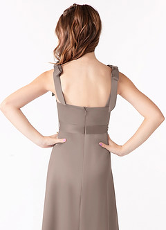 Azazie Barbara Junior Taupe A-Line Bow Matte Satin Dress image4