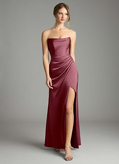 Azazie Leonis Bridesmaid Dresses Desert Rose Mermaid Pleated Stretch Satin Convertible Dress image5