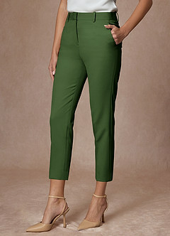 front Whitney Olive Refined Weave Performance Cropped Pants Suit