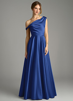 Azazie Xanthe Bridesmaid Dresses Royal Blue A-Line Off the Shoulder Stretch Satin Dress image3