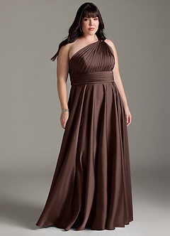 Azazie Charlize Bridesmaid Dresses Ganache A-Line One Shoulder Stretch Satin Dress image1