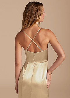 Azazie Marzia Bridesmaid Dresses Champagne Mermaid Pleated Metallic Satin Dress image7