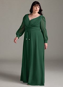 Azazie Sage Schlussverkauf A-Linie Langarm Chiffon Kleid Dunkelgrün image9