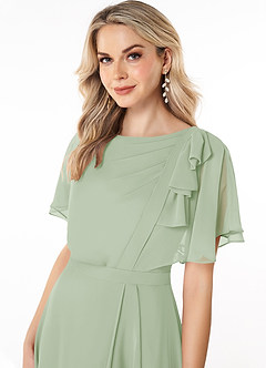 Azazie Aaliyah Modest Bridesmaid Dresses A-Line Scoop Pleated Chiffon Floor-Length Dress image5