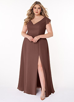 Azazie Claudine Final Sale Agave A-Line Flutter Sleeve Chiffon Dress image7