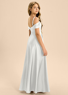 Azazie Rowena Junior White A-Line Bow Stretch Satin Dress image2