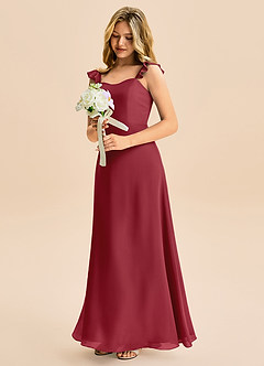 Azazie Mavie Junior Abito A-Line in Chiffon Increspato Melograno image1