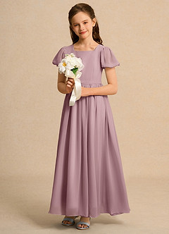 Azazie Joss Flower Girl Dresses Dusty Rose A-Line with Sleeves Chiffon Dress image12