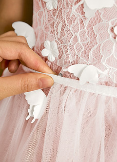 Azazie Darlina Robe Demoiselle D'honneur Fillette Robe Princesse en Tulle Dentelle Ivoire Rose Rougissant image12