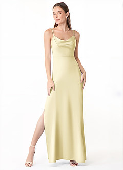 Azazie Alaija At-home Try On Dresses Agave Mermaid Side Slit Stretch Satin Dress image2