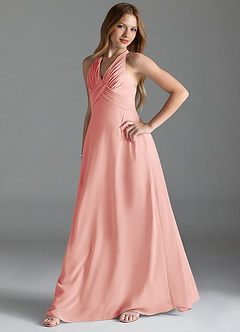 Azazie Tessie Junior A-Linie Plissee Chiffon Kleid Rosettenrosa image3