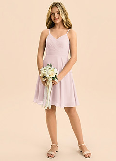Azazie Avelina Junior Blushing Pink A-Line Pleated Chiffon Dress image1