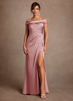 Azazie Bedford Mother of the Bride Dresses Dusty Rose Sheath Pleated Stretch Satin Dress image1