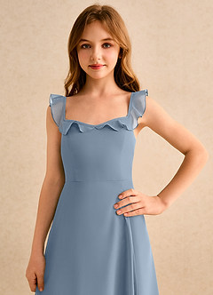 Azazie Chip Junior Formal Flower Girl Dresses Dusty Blue A-Line Sleeveless Chiffon Dress image6