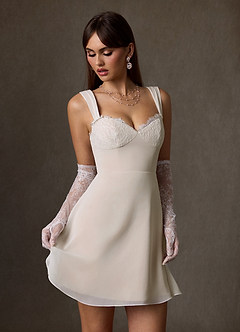 Azazie Scarlette Wedding Dresses Diamond White Champagne A-Line Sweetheart lace Chiffon Dress image5