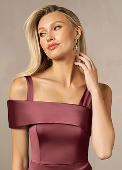 Azazie Laramie Mother of the Bride Dresses Merlot Mermaid Pleated Stretch Satin Dress image5