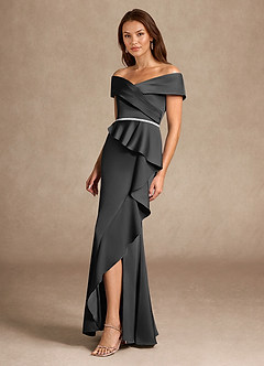Azazie Dareia Mère de la mariée Robes Robe Sirène en Satin extensible Épaule décolletée Noir image7