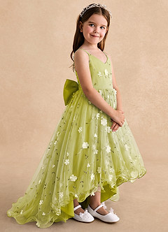 Azazie Celia Flower Girl Dresses Lemongrass A-Line Spaghetti Strap Tulle Dress image3