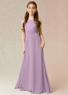 Azazie Snow Junior Wisteria A-Line Lace Chiffon Dress image1