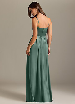 Azazie Calianna Bridesmaid Dresses Eucalyptus A-Line Off the Shoulder Stretch Satin Convertible Dress image2