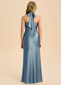 Azazie Chickie Junior Dusty Blue Sheath Pleated Stretch Satin Dress image2