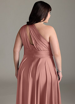 Azazie Charlize Robes de demoiselle d'honneur Robe Trapèze en Satin extensible Ue épaule Rosette image16