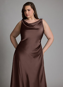 Azazie Nerine Bridesmaid Dresses Ganache A-Line Pleated Stretch Satin Dress image11