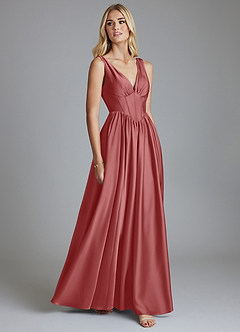 Azazie Delmie Brudtärnklänningar Klä av A-Linje i Stretch Satin Korsett Antik Ros image5