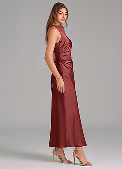 Azazie Evadne Brautjungfernkleider Etui Plissee Stretch-Satin Kleid Terrakotta image4