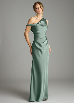 Azazie Emerson Robes de demoiselle d'honneur Robe Sirène en Satin extensible Épaules dénudées Sauge D'argent image5